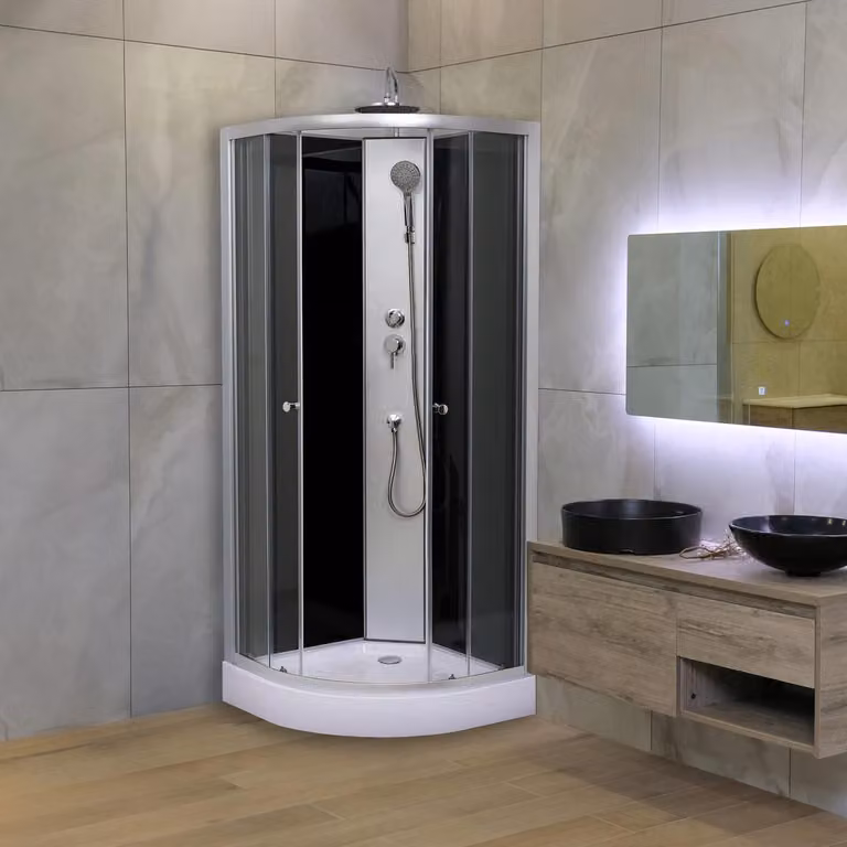 Doccia completa Cabina doccia 80×80 cm incl. piatto doccia Cabina doccia Set di scarico Vetro di sicurezza ESG Porta scorrevole Profilo cromato - soluzione bagno set completo