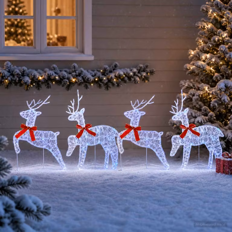 vidaXL Renna di Natale 4 pz 80 LED Blu 43 x 19 x 65 cm