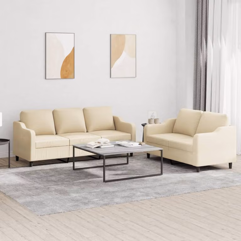 Set di Divani vidaXL composto da un divano a 2 posti e un divano a 3 posti in tessuto beige con cuscini inclusi