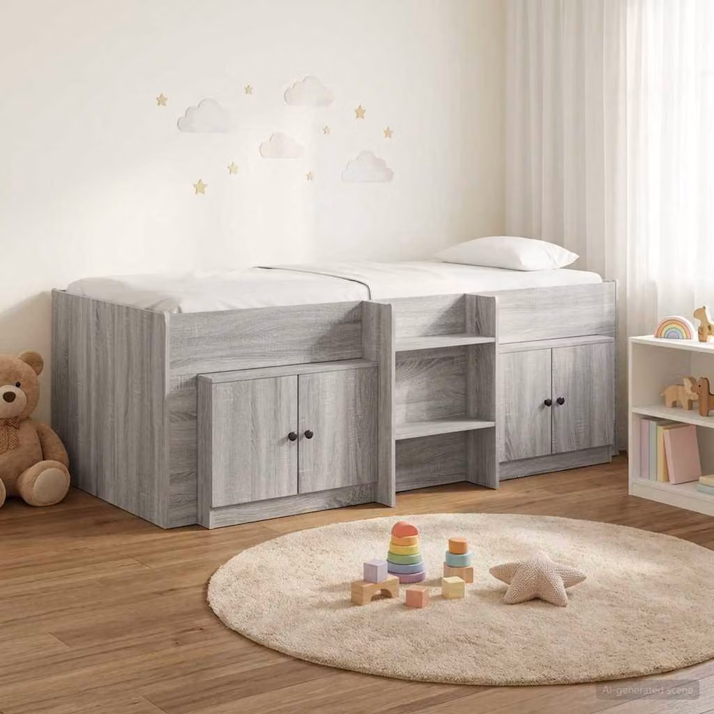 Letto a soppalco singolo vidaXL con mobile e scomparti laterali, colore grigio, L/P/H: 203 x 119,5 x 68,5 cm (per materasso 100x200 cm)
