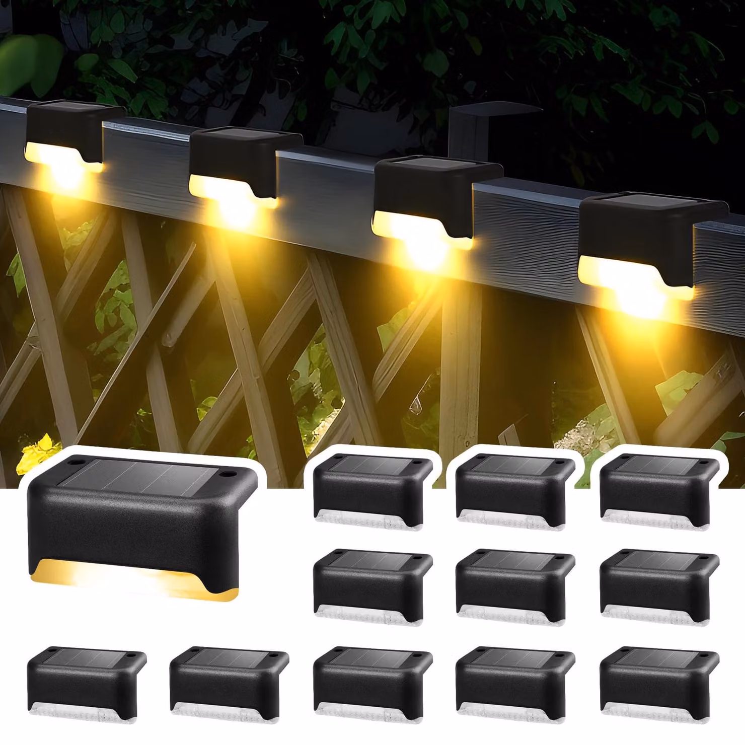 Lampada solare da giardino - Luce bianco caldo - 12 pezzi - Nero - Per scale, vialetti e recinzioni