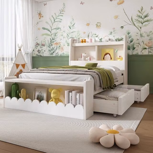 Letto bambino con cassetti e panca - Xylo - 90x200 cm - Bianco