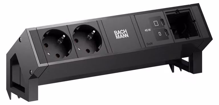 Scrivania BACHMANN DESK2, con 2 prese CEE7/3, 1 porta USB-C con ricarica da 45W, e 1 cavo di alimentazione CM di lunghezza 0,2 metri, colore RAL9005