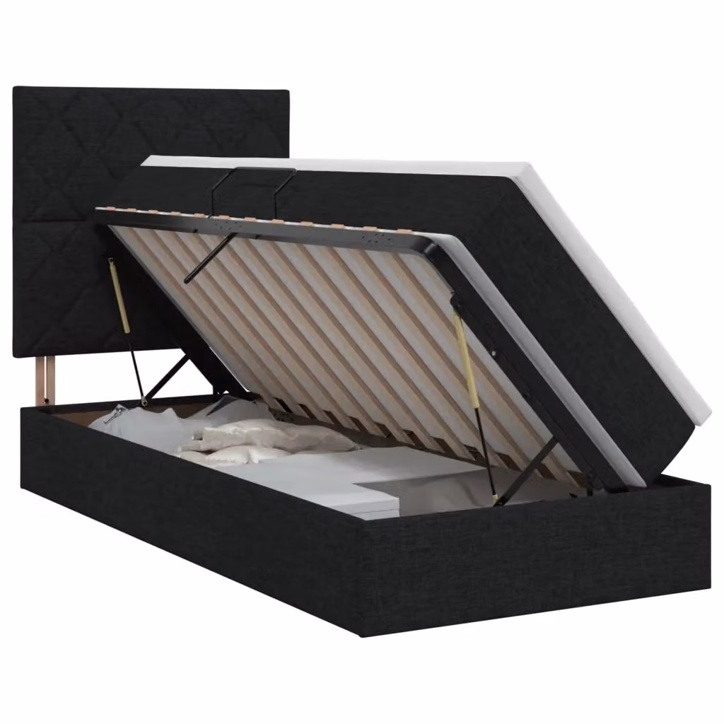 Letto con contenitore moderno vidaXL in tessuto nero L: 100 cm, P: 200 cm, H: 128 cm, 204 cm – 2