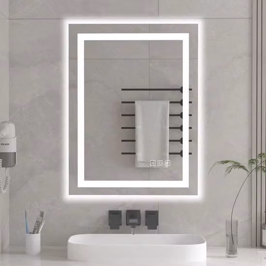 Specchio da bagno LED a LED 60x45 cm con interruttore a tocco e anticondensazione