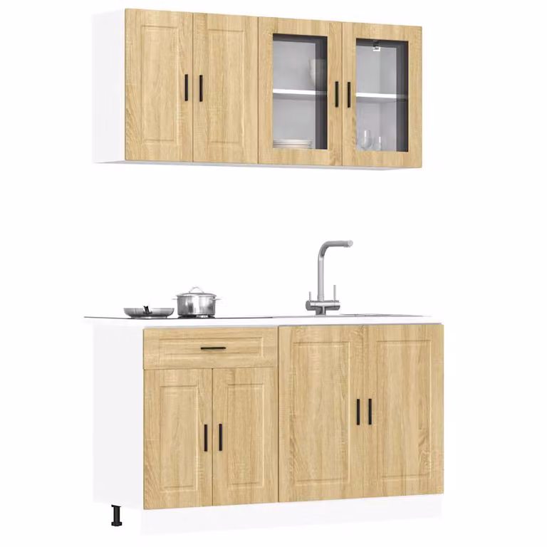 Set di mobili da cucina moderno vidaXL in 4 pezzi color marrone con ante in vetro e ripiani interni