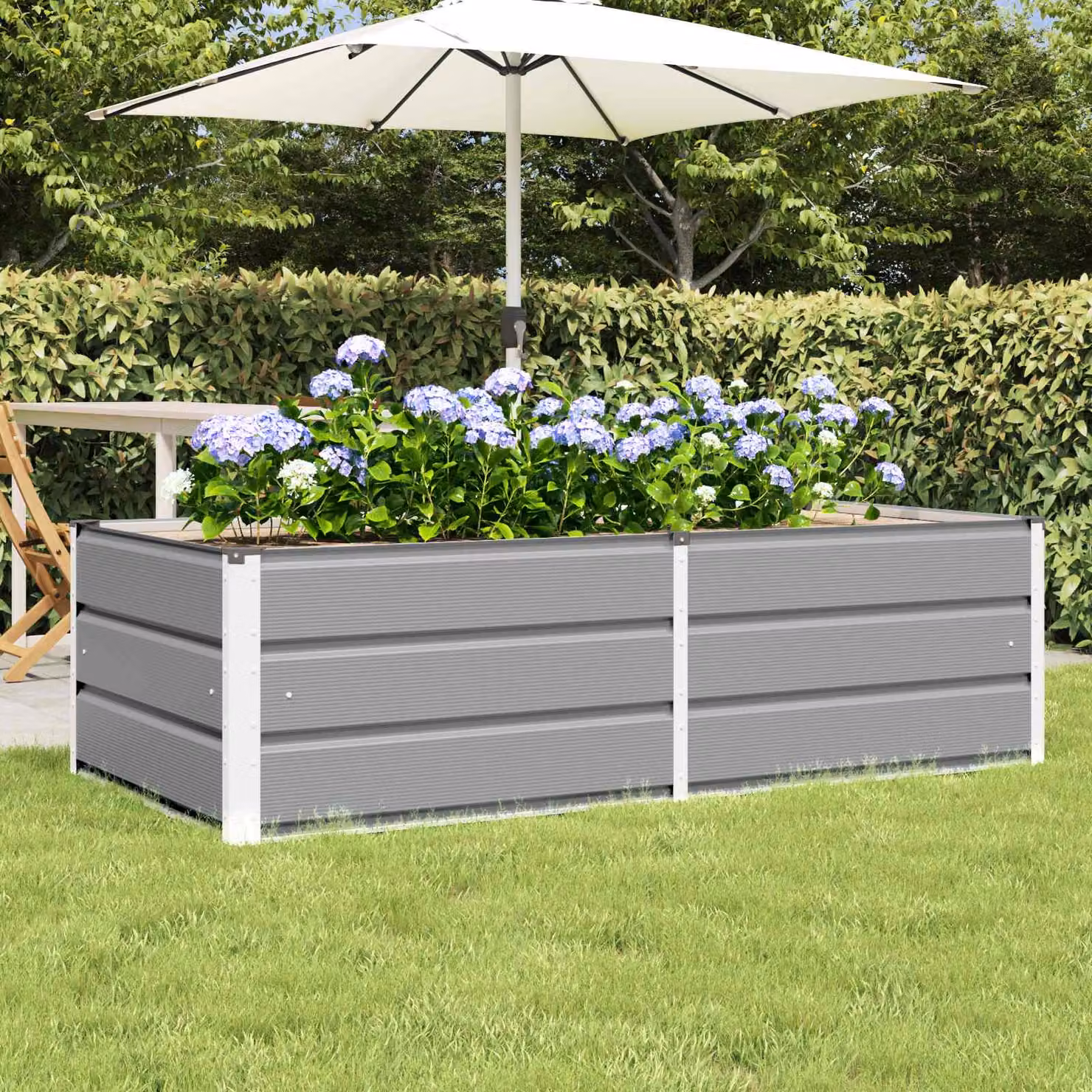 Fioriera vidaXL in acciaio e plastica, colore grigio, L: 160 cm, P: 80 cm, H: 45 cm