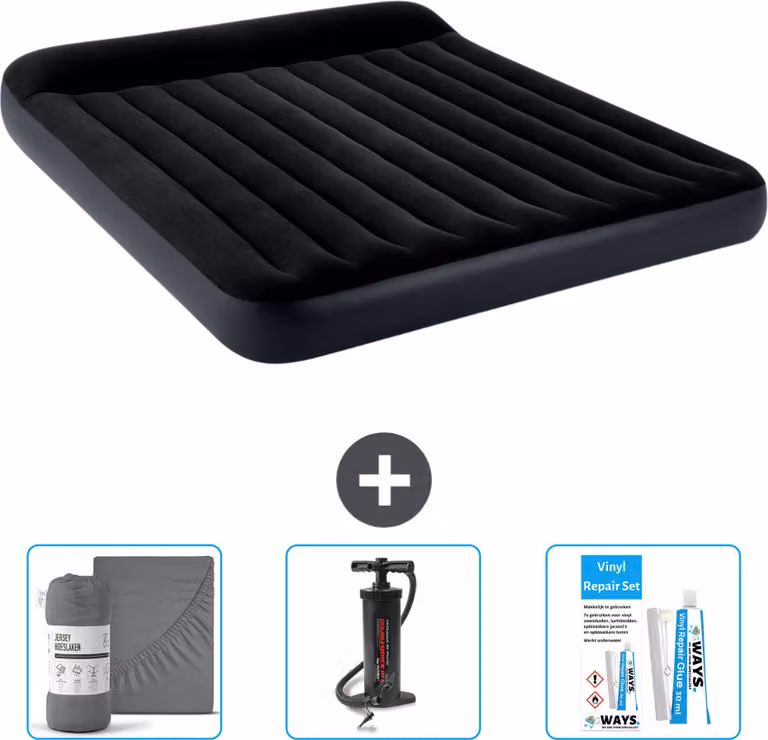 Letto gonfiabile Intex - 2 persone - 183 x 203 x 25 cm - Blu scuro - Include lenzuola - Pompa e kit di riparazione