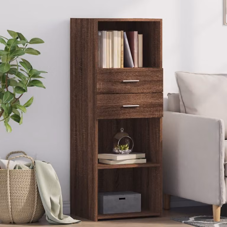 Credenza moderna vidaXL in legno multistrato color rovere marrone, L 45 cm x P 42,5 cm x H 124 cm