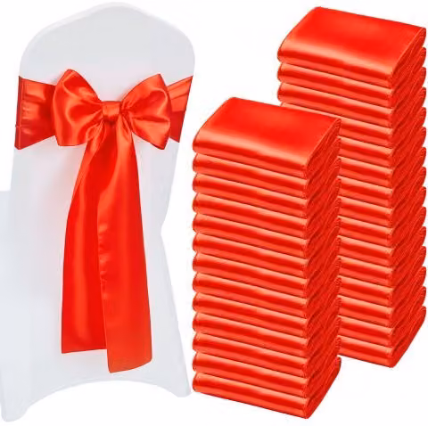 VEVOR Set di 100 Fasce per Sedie in Raso Rosso con Fiocchi, Nastri per Decorazioni di Matrimoni e Banchetti, L: 275 cm, P: 17 cm