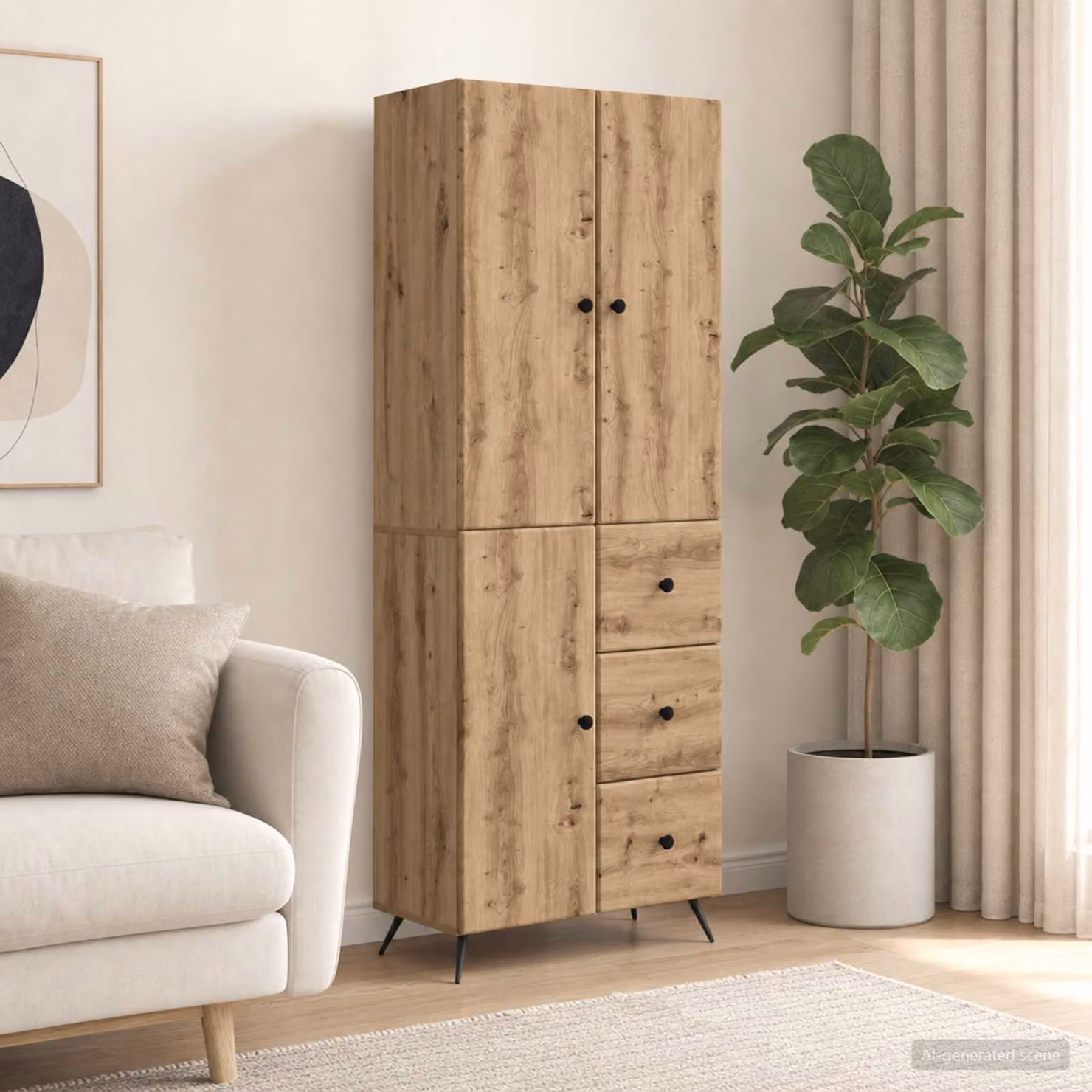 Set di 2 armadi moderni vidaXL in legno ingegnerizzato color rovere marrone con ante a battente e cassetti, L/P/H: 90 x 34,5 x 66 cm