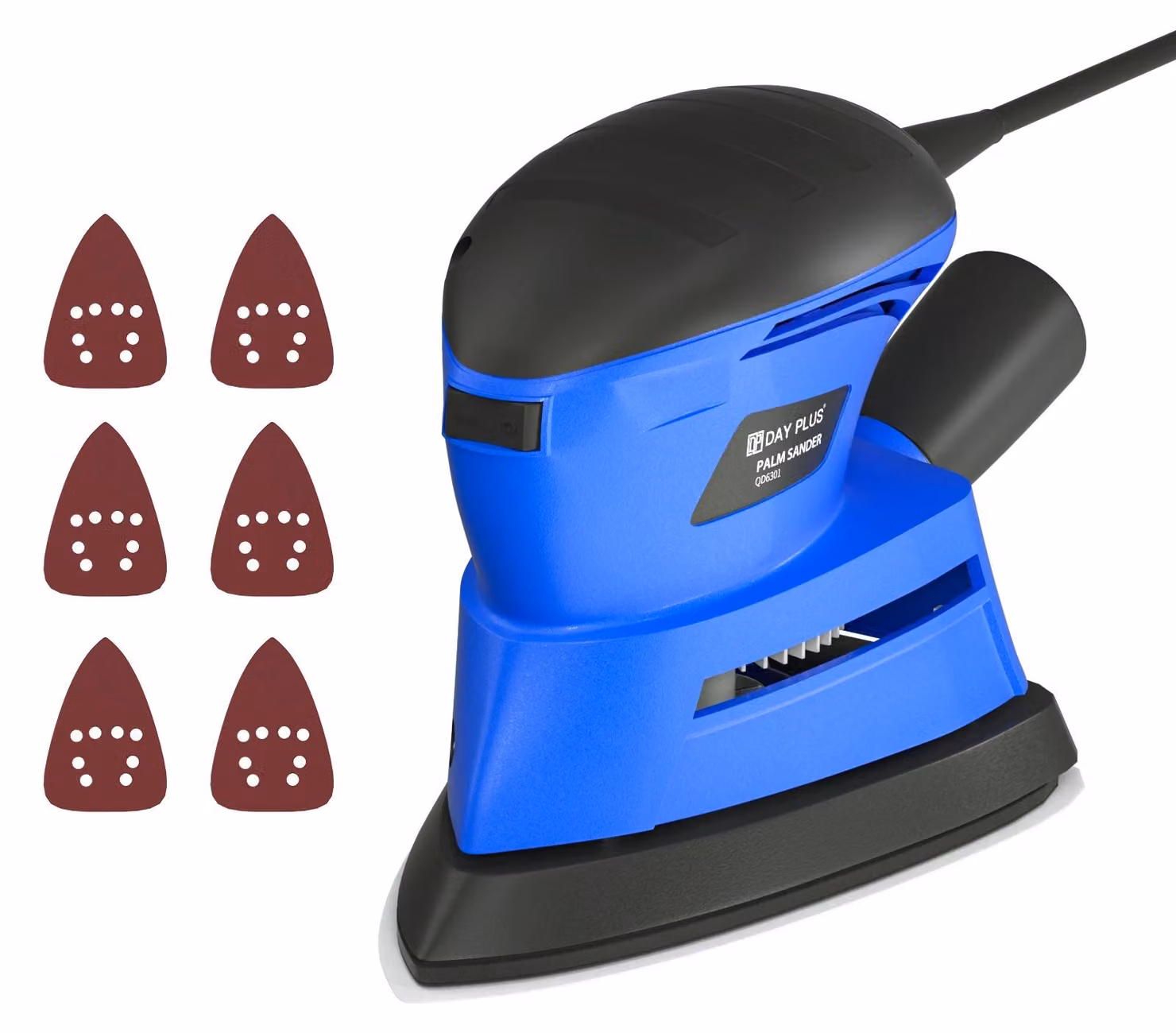 Levigatrice orbitale compatta - 130 W - 12000 giri/min - 6 fogli abrasivi - Alimentazione a corrente - Colore blu