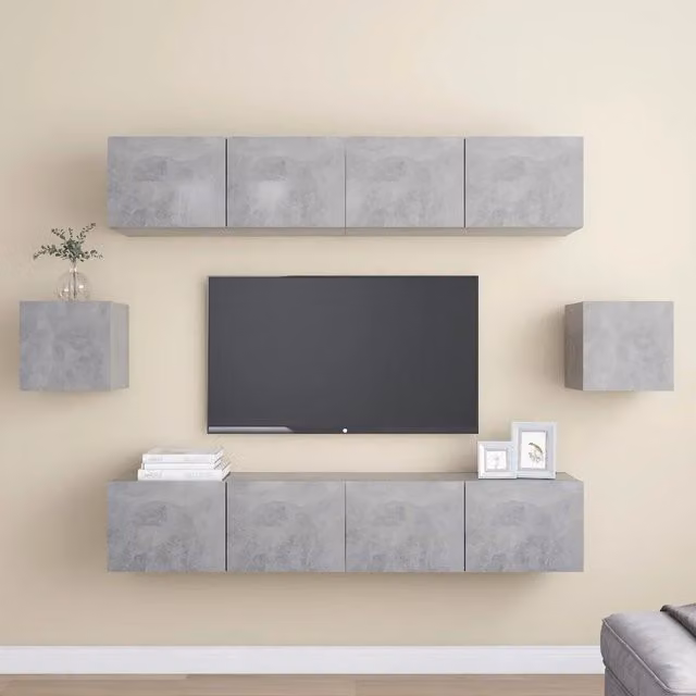 Set di Mobili Porta TV 6 pz Grigio Cemento in Legno Multistrato 3079103