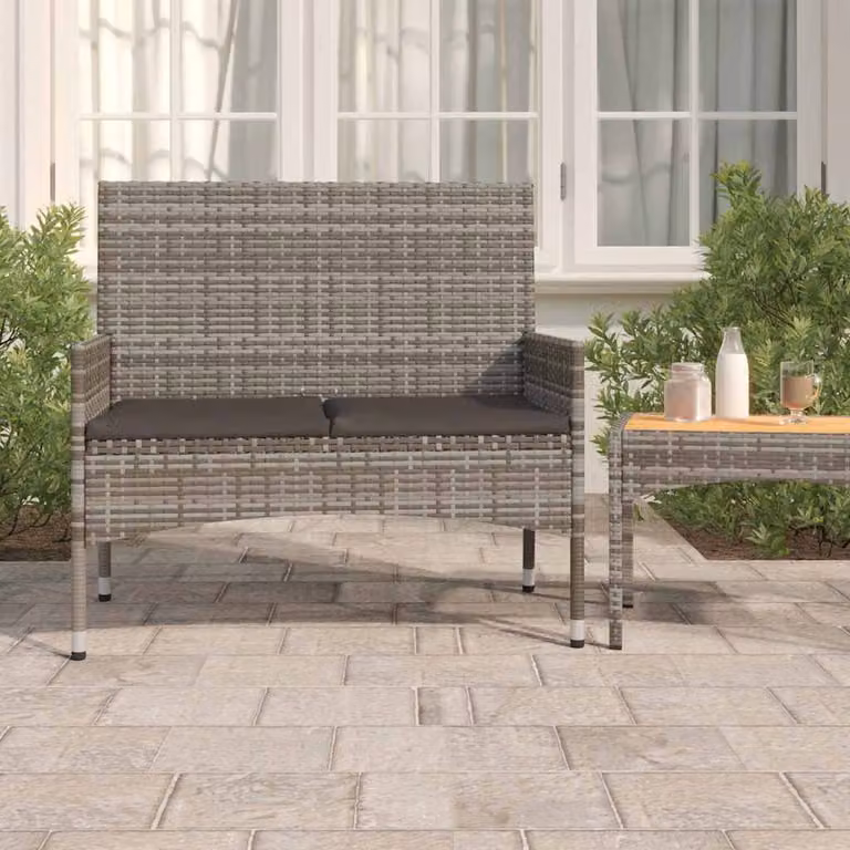 vidaXL Panca da Giardino Moderna a 2 Posti in Polyrattan e Metallo con Cuscini in Tessuto Grigio