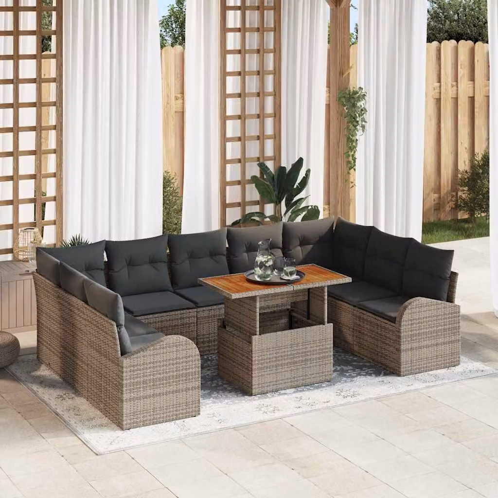 Maison Exclusive - Set da giardino composto da 10 pezzi, divano, colore grigio, realizzato in rattan sintetico