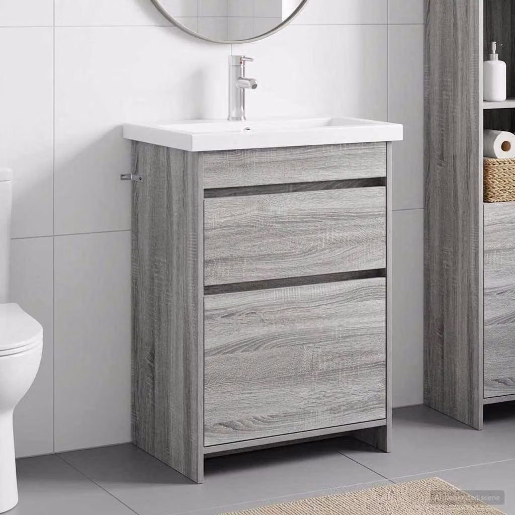 Set di mobili per il bagno vidaXL Sonoma grigio L: 61 cm, P: 40 cm, H: 84,5 cm