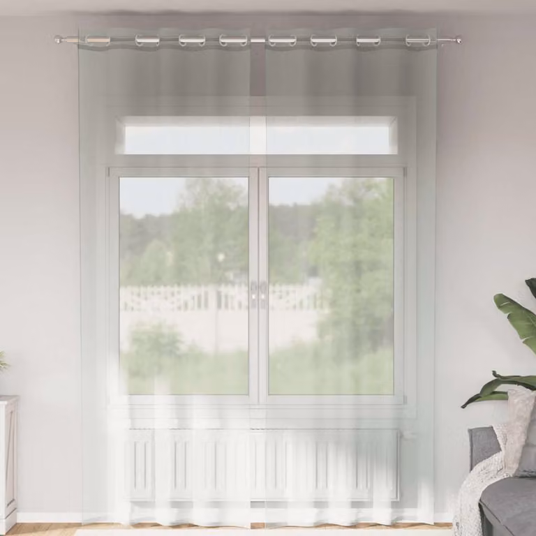 Set di 2 tende in voile semi-trasparenti vidaXL con occhielli, colore grigio, L: 140 cm x H: 300 cm