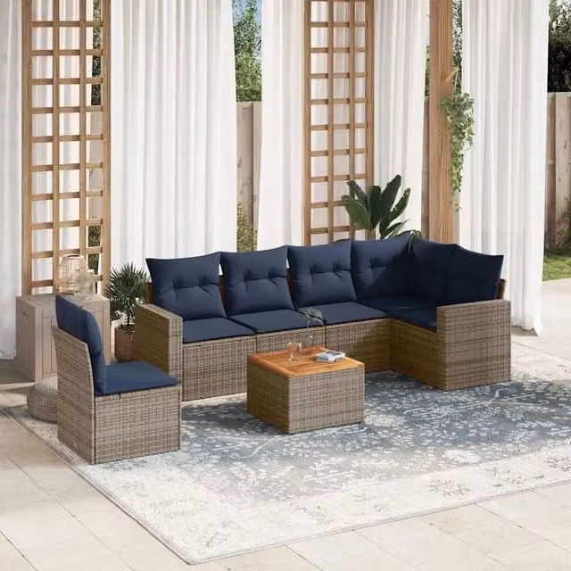 Set Divani da Giardino 7 pz con Cuscini Grigio in Polyrattan 3256481