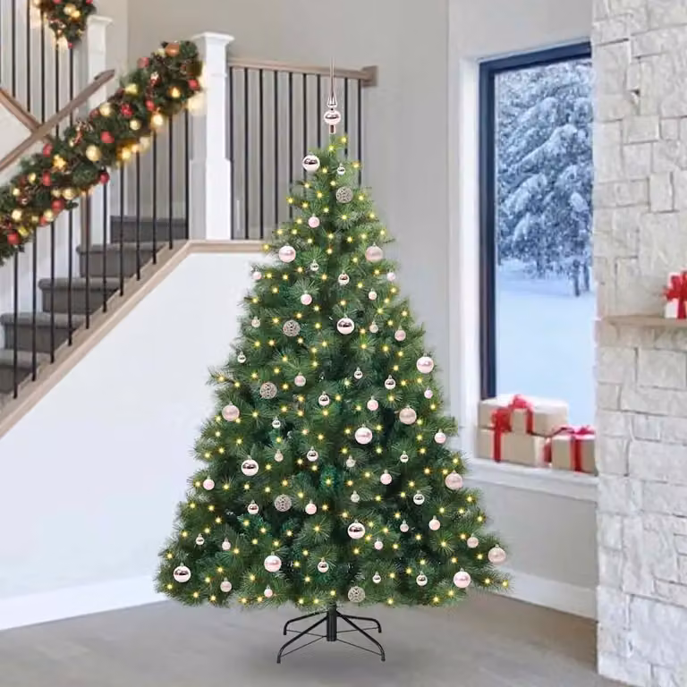 Albero di Natale artificiale moderno vidaXL verde con 300 LED luce bianca calda in PE e PVC