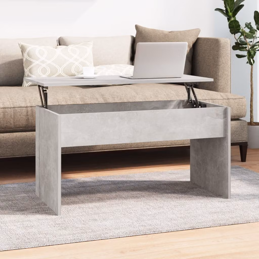 The Living Store tavolino in cemento grigio 102x50,5x52,5 cm materiale a base di legno