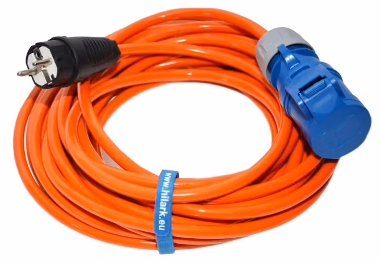 Adattatore per campeggio CEE, PUR H07BQ-F, 3x2,5 – Presa CEE – arancione – 5 metri – per camper/roulotte