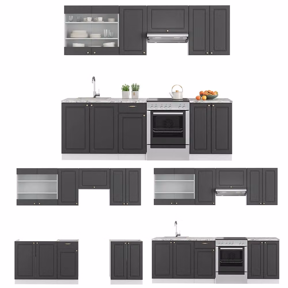 Cucina componibile Fame-Line Vicco moderna in MDF e metallo, colore Antracite, Oro e Bianco, L: 240 cm – 2
