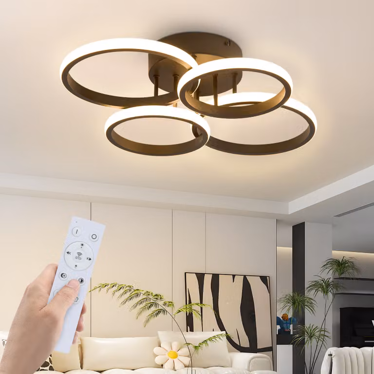 ZMH Lampada da soffitto LED Plafoniera Soggiorno Dimmerabile Lampada Soggiorno Moderna Nera 48W Lampada da Camera da Letto 55cm Design Illuminazione da Soffitto Lampada da Cucina a 4 Anelli con Telecomando per Casa Appartamento