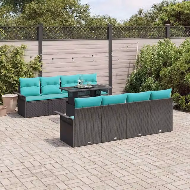 Set Divano da Giardino 9 pz 8-Posti Nero polyrattan 3356989