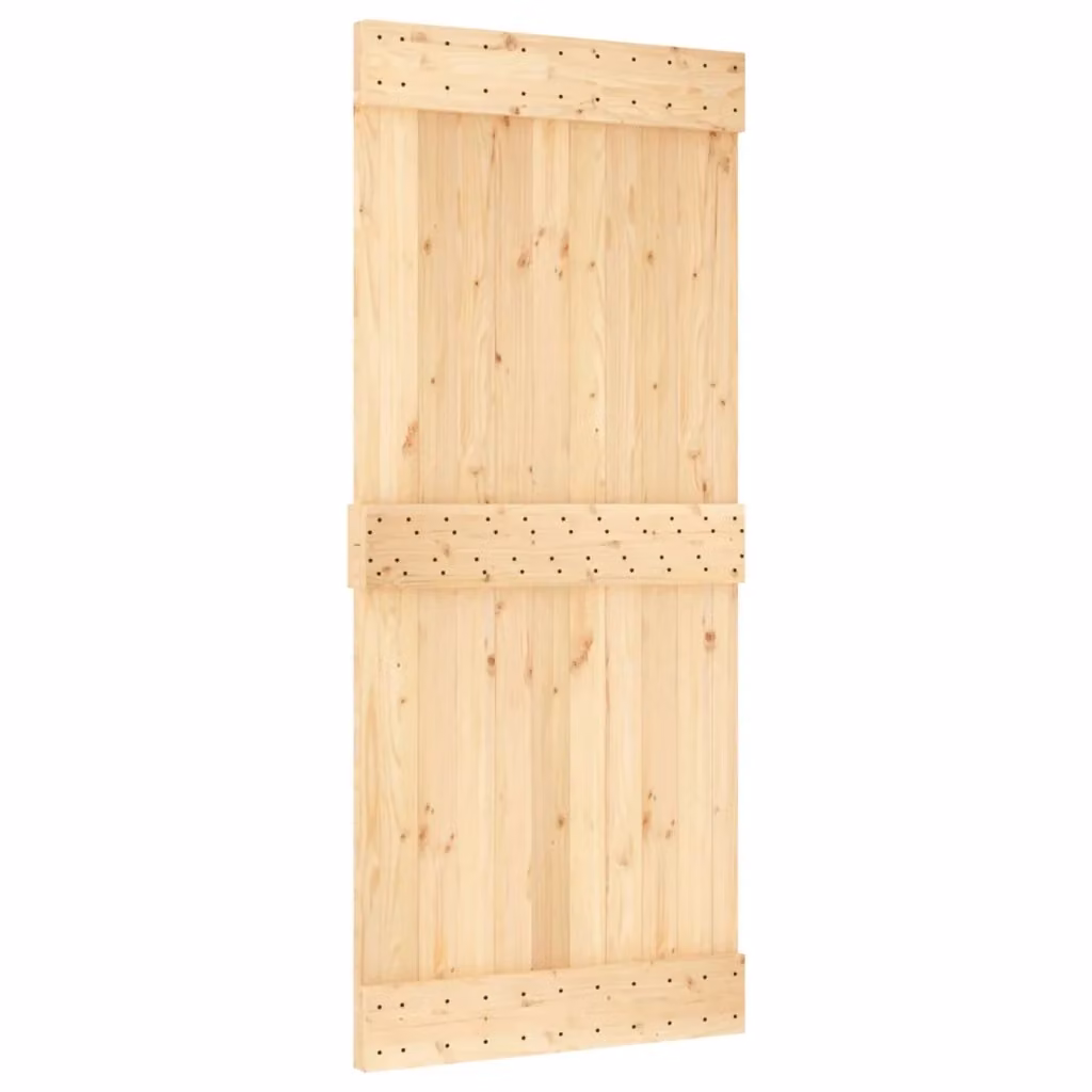Porta scorrevole moderna vidaXL NARVIK in legno e acciaio, colore Naturale e Nero, L: 90 cm, H: 210 cm – 2
