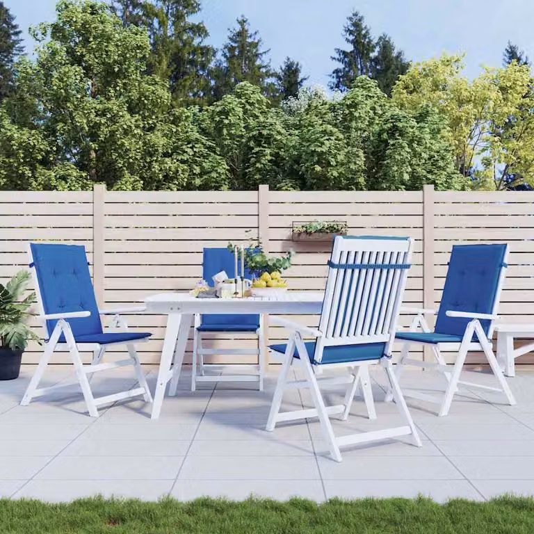 Set di 4 cuscini per sedie vidaXL in tessuto blu, impermeabili e resistenti ai raggi UV, L 120 cm x P 50 cm x H 3 cm