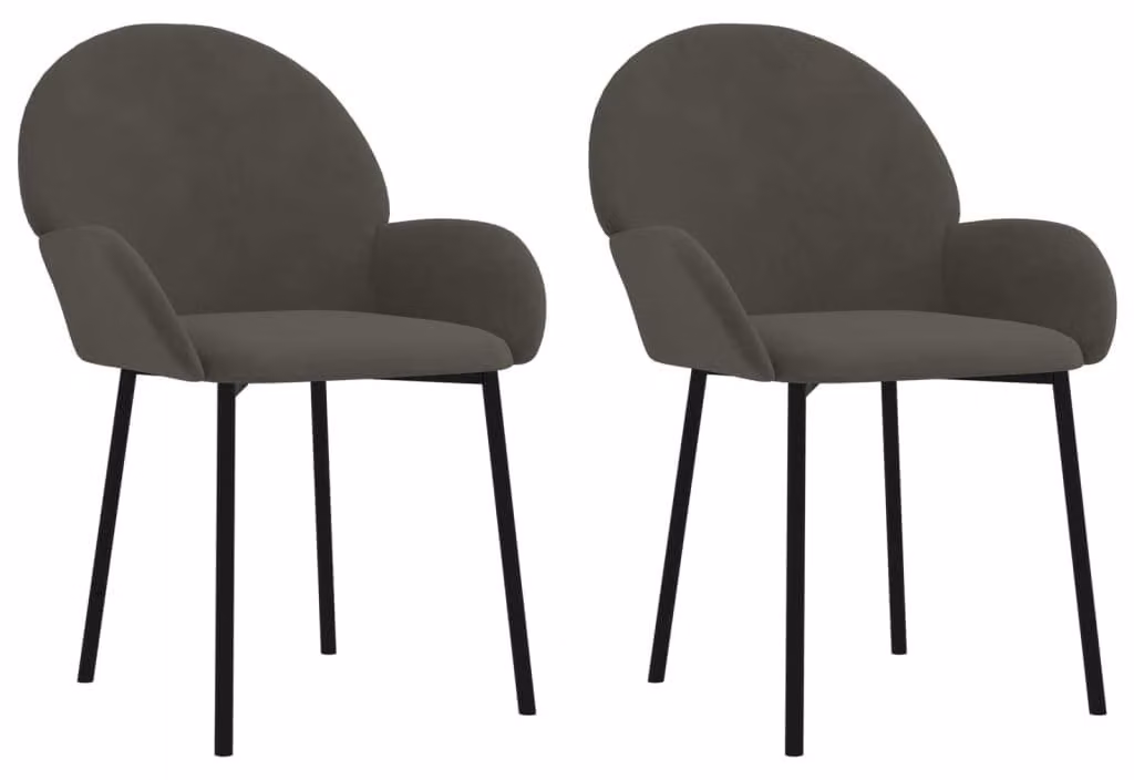 Set di 2 poltrone da pranzo in velluto, colore grigio scuro