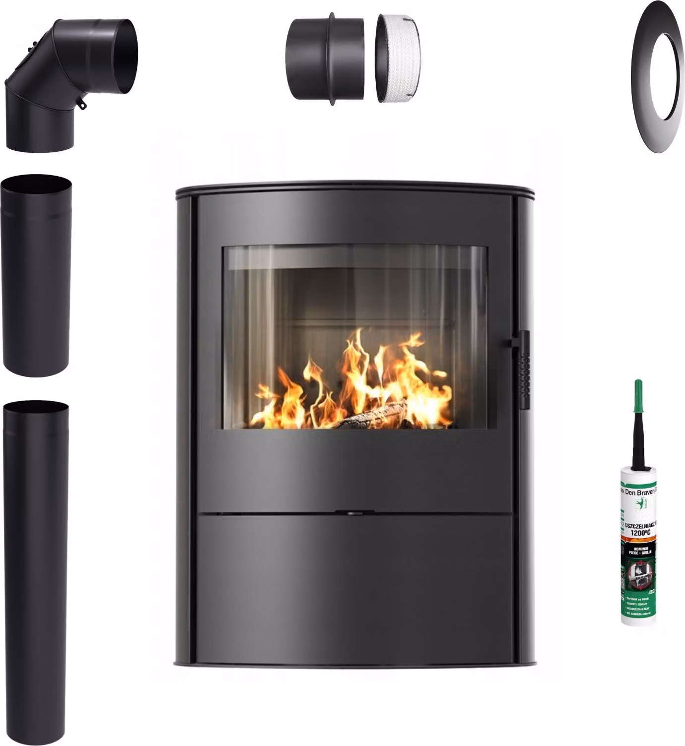Cucina a legna a libera installazione KRATKI ROLLO 2 8kW fi 150 nero Set di montaggio