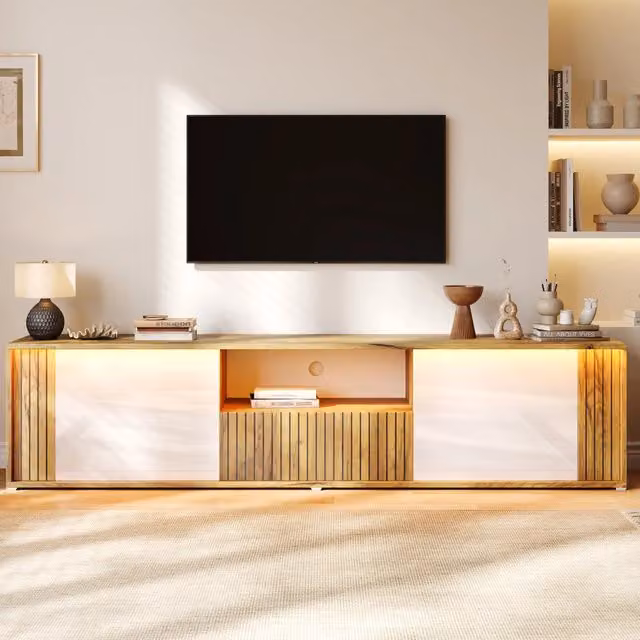 Mobile TV con LED Bluetooth 2 ante un cassetto vani aperti MDF e truciolare bianco naturale 180 × 40 × 51 cm
