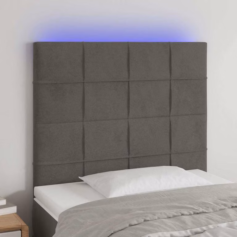 Testiera con LED e porta USB vidaXL in velluto grigio, L/P/H: 100 x 5 x 118/128 cm