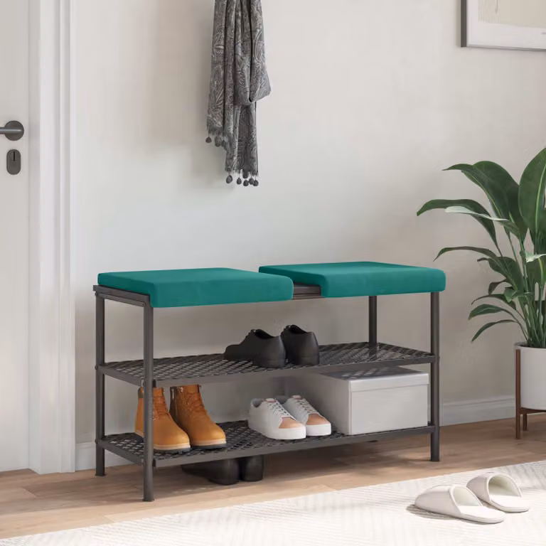 Set di 2 cuscini per panchina vidaXL in velluto turchese con base antiscivolo, L 38 cm x P 35 cm x H 3,5 cm