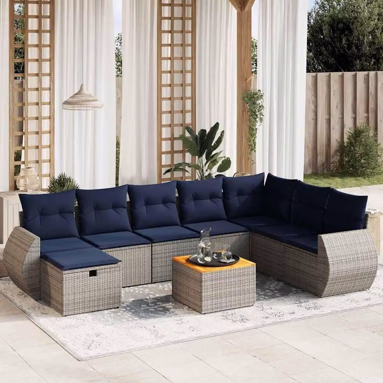 Maison Exclusive - Set di 9 pezzi per giardino con cuscini, grigio, polyrattan