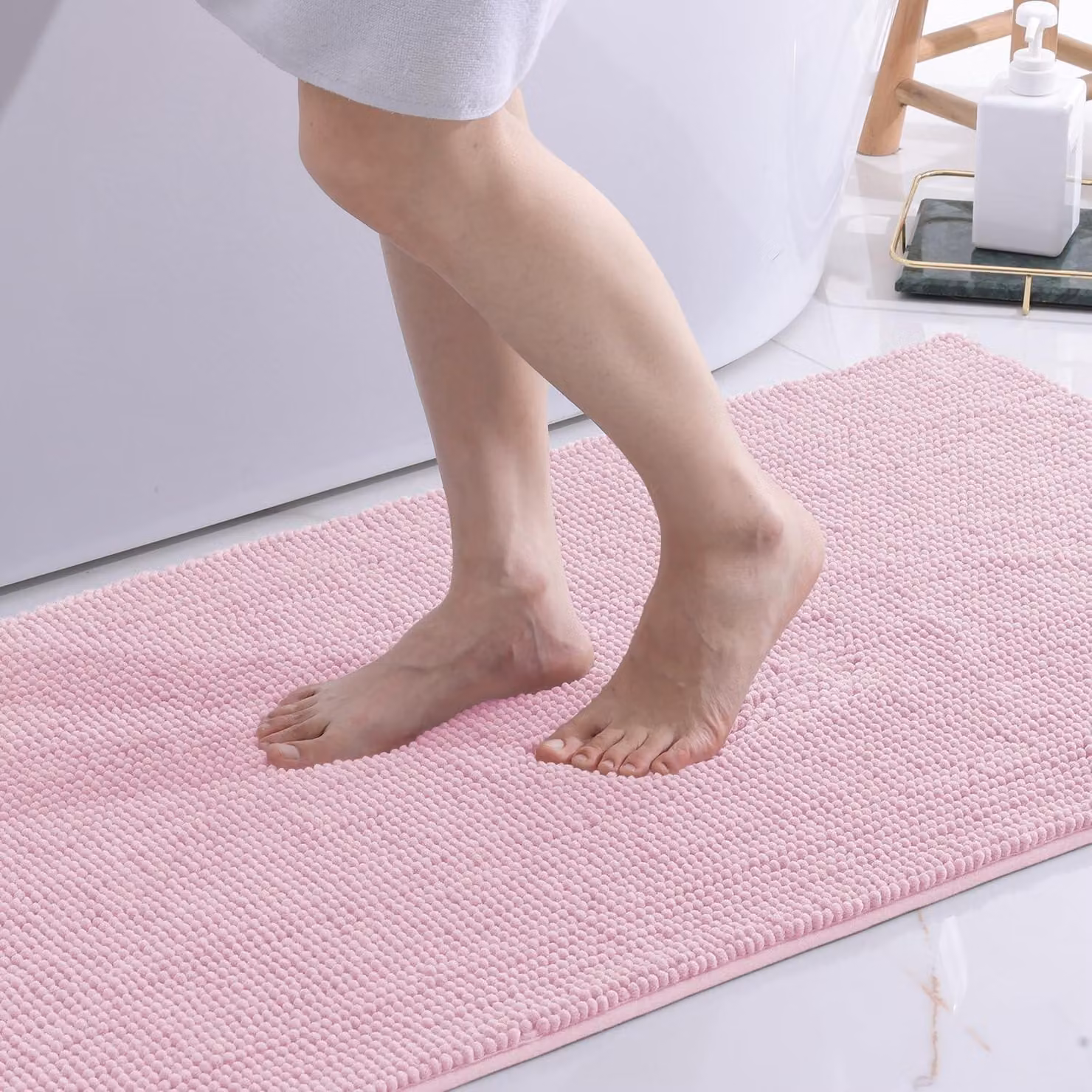 Tappetino da bagno in tessuto chenille, antiscivolo e assorbente, 60 x 120 cm, colore rosa
