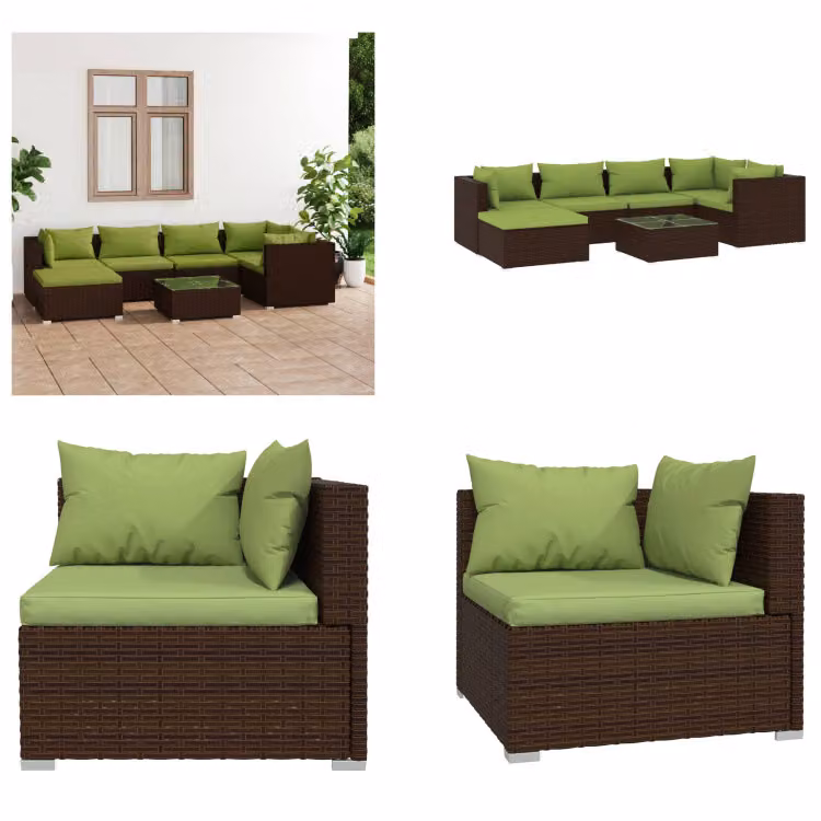 vidaXL set salotto da giardino 7 pezzi con cuscini in rattan marrone - set salotto da giardino - set salotto da giardino - set salotto da patio - set divano da patio