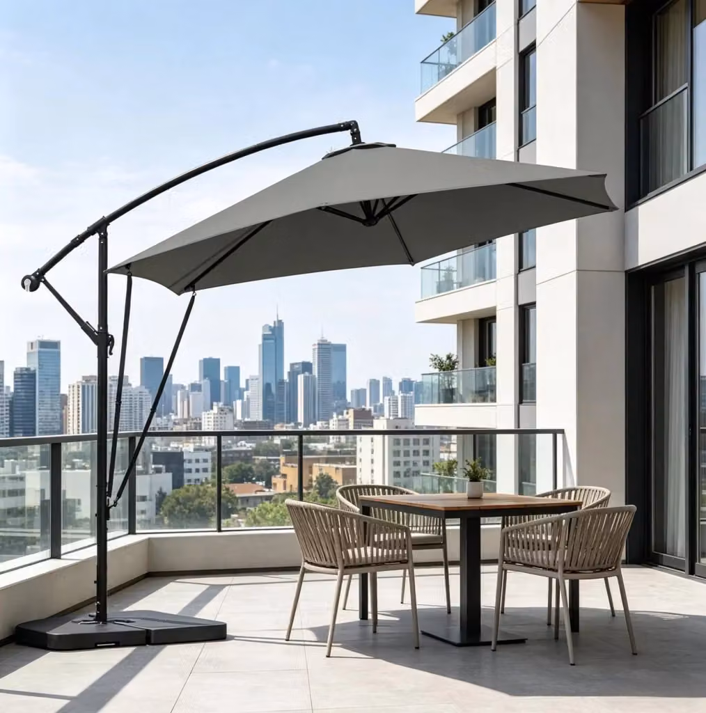 Ombrellone da giardino decentrato MODFU in metallo e poliestere, colore grigio, 310 x 310 cm – 2