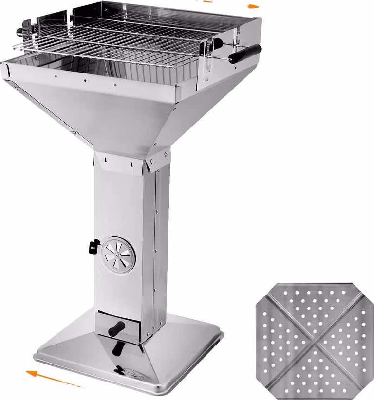 Griglia per barbecue a colonna, regolabile in altezza, struttura in acciaio inox, tipo 2