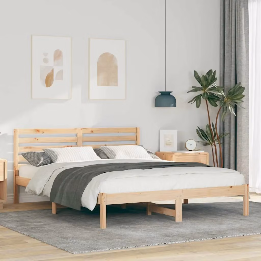 Letto matrimoniale moderno in pino massello marrone L/P/H: 150 x 200 x 80.5 cm – 2