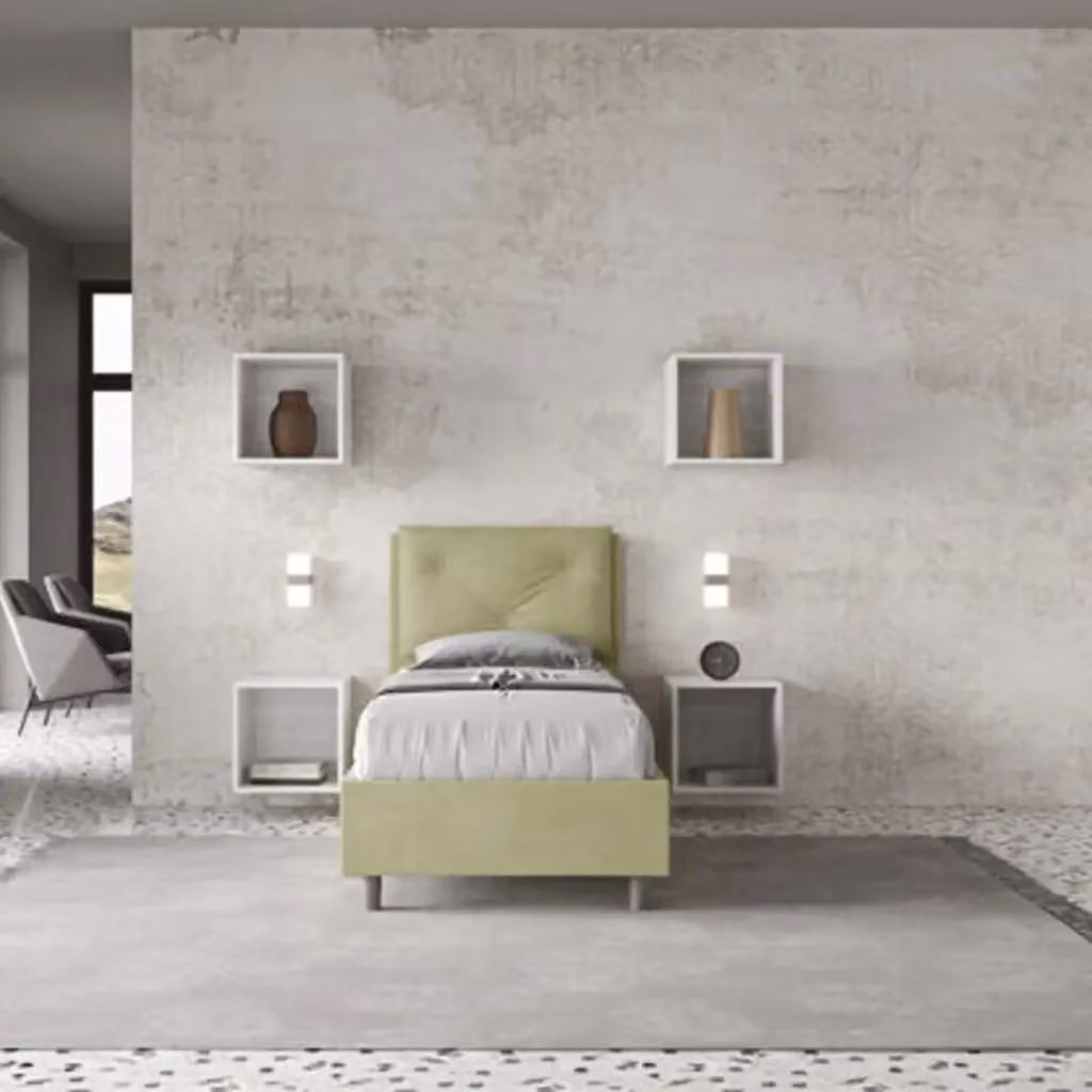 Letto singolo Appia Ityhome con rete imbottita in microfibra, colore tè verde, L: 90 cm x P: 210 cm – 2