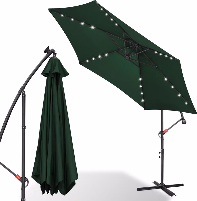 Jayseuw ombrellone a sbalzo 300 cm con LED, protezione UV, ombrellone da giardino a manovella ombrellone da mercato a manovella balcone - Verde