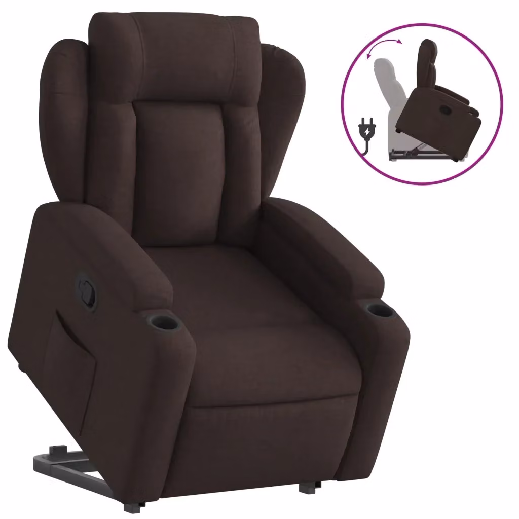 Poltrona Alzapersona Reclinabile vidaXL in Tessuto Marrone con Assistenza Elettrica per Senior – 2