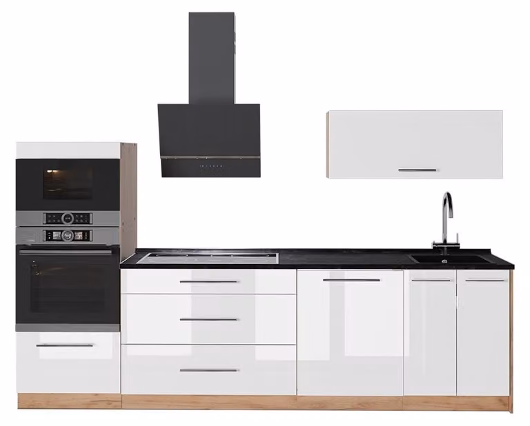 Cucina componibile Vicco Fame-Line Bianco lucido/Rovere dorato 280 cm, PL Antracite, Model 64699