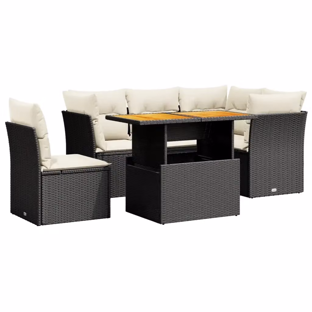 vidaXL Set Divani da Giardino a L con Cuscini, Tavolino e Struttura in Metallo e Legno di Acacia, Nero e Bianco – 2
