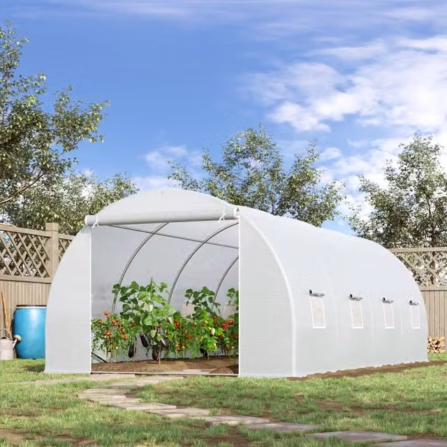 Serra da giardino REDOM bianca con 8 finestre avvolgibili in plastica e metallo L: 595 cm, P: 300 cm, H: 200 cm