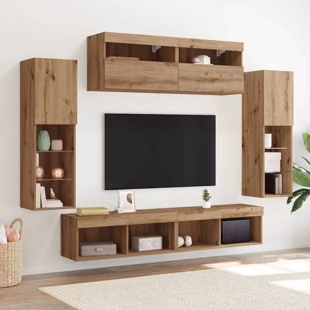 Set mobile TV 6 pz rovere artigianale Legno ingegnerizzato 3334381