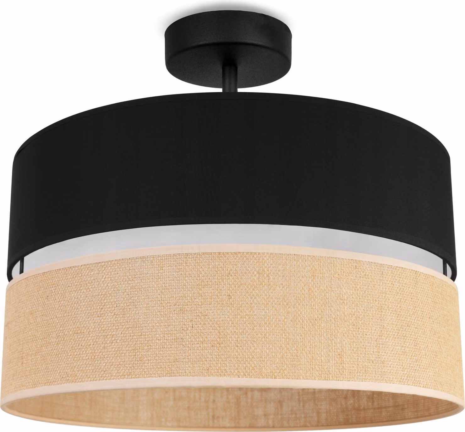 Light-Home Juta lampade da soffitto - Metallo e tessuto - Lampade da parete 1 lampadina 40 cm - Base nera e iuta e nero