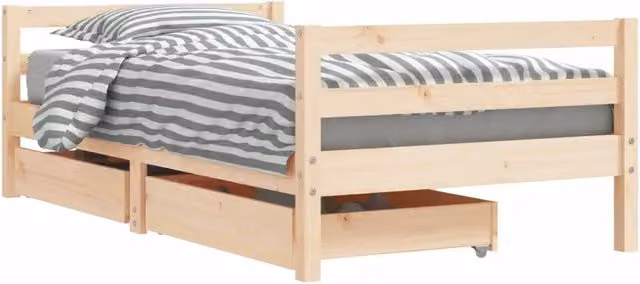 Giroletto per bambini in legno massello di pino con cassetti, stile rustico, colore bianco, L 160 x P 80 x H 52 cm